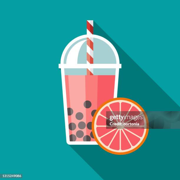 ilustrações, clipart, desenhos animados e ícones de ícone do sabor do chá de bolha de toranja - pomelo rosa