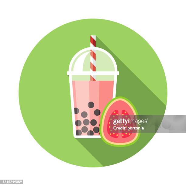 ilustraciones, imágenes clip art, dibujos animados e iconos de stock de icono del sabor del té de burbujas de guayaba - fruit juice smoothie