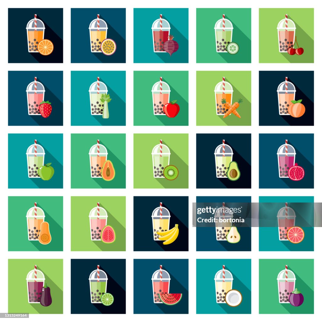 Bubble Tea Flavors Icon Set