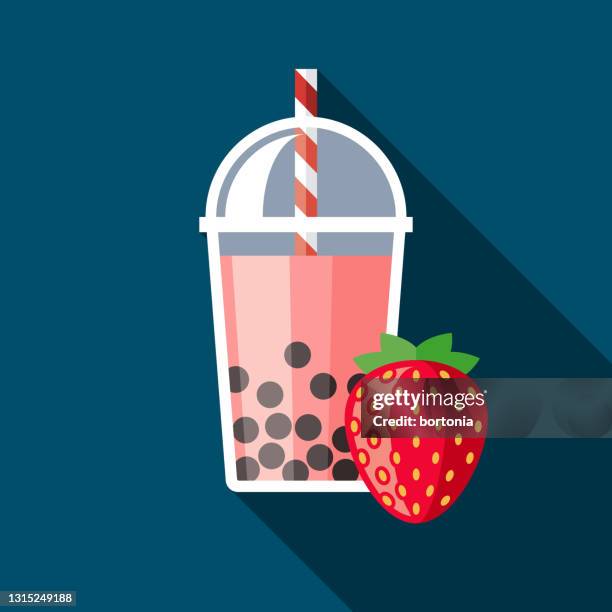 strawberry bubble tea flavor icon - strawberry smoothie stock illustrations