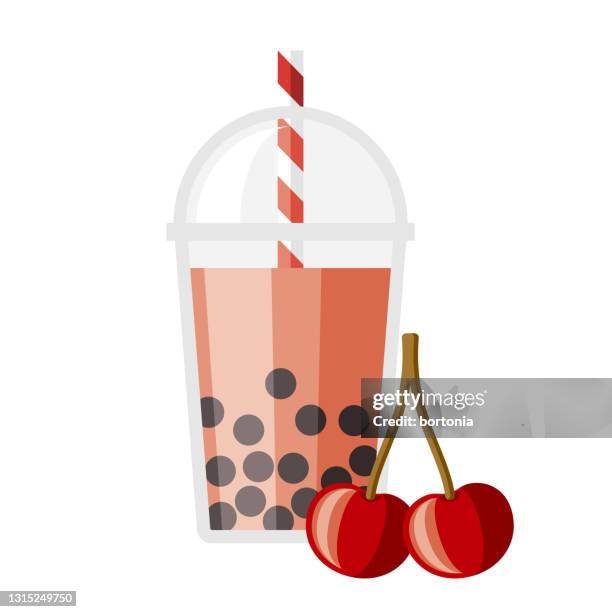cherry bubble tea flavor icon - bubble tea stock illustrations