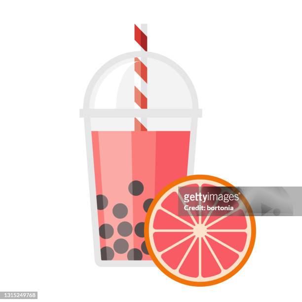 ilustrações, clipart, desenhos animados e ícones de ícone do sabor do chá de bolha de toranja - pomelo rosa