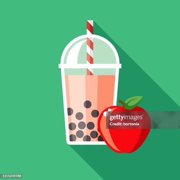 apple bubble tea flavor icon - apple juice straw stock illustrations