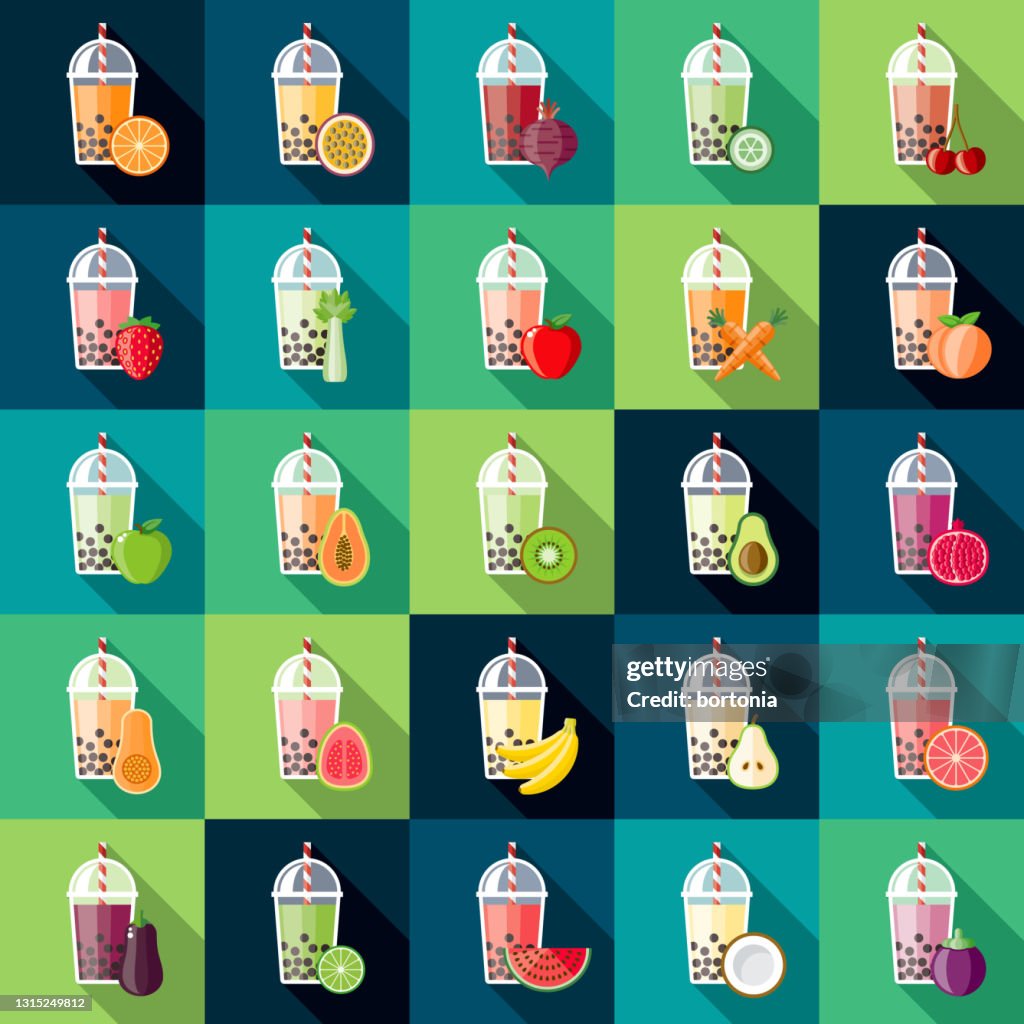 Bubble Tea Flavors Icon Set