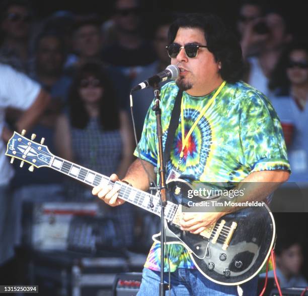 Cesar Rosas of Los Lobos performs during the Further Festival at Shoreline Amphitheatre on July 30, 1996 in Mountain View, California.