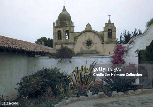 35mm film photo shows a view of the Carmel Mission, also known as Mission San Carlos Borromeo de Carmelo, 1941.