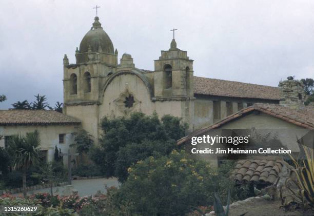 35mm film photo shows a view of the Carmel Mission, also known as Mission San Carlos Borromeo de Carmelo, 1941.