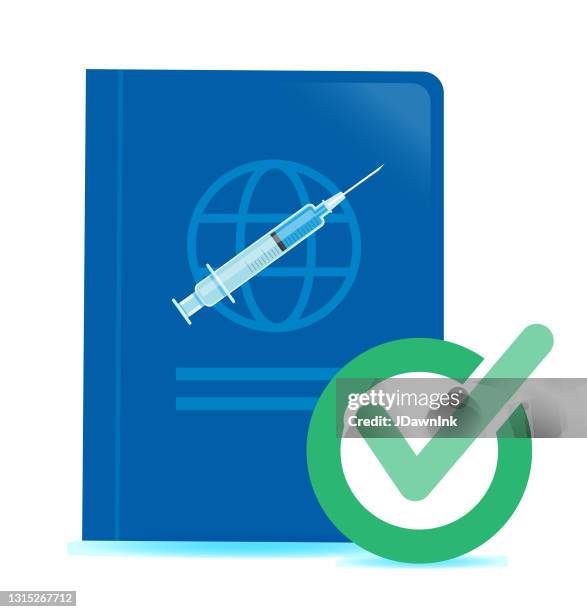 ilustraciones, imágenes clip art, dibujos animados e iconos de stock de covid-19 vacuna contra el virus de la gripe pasaporte de viaje sobre fondo blanco - certificado de inmunización
