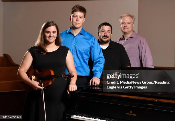 Berks Sinfonietta co-founders from left, Kathleen Stevens Bahena, James Gilmer, Andrew Cusano and David McConnell in the sanctuary at Atonement...