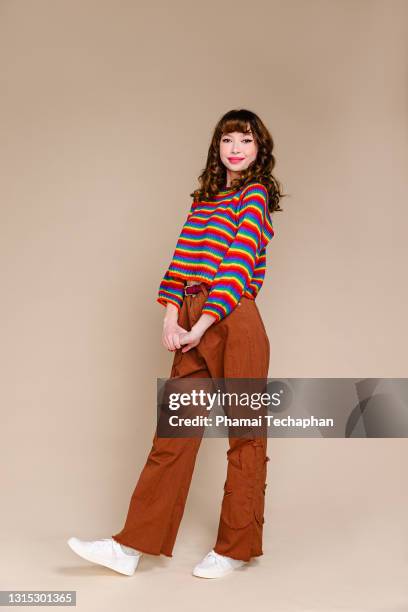 happy young woman - fashion model stock-fotos und bilder
