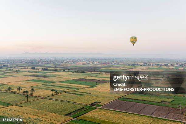 landscape aerial view from ballon over luxor valley of the king - blowing balloon stock pictures, royalty-free photos & images