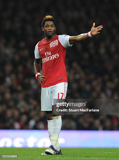 Alex Song of Arsenal in action during the Barclays Premier League match between Arsenal and West Bromwich Albion at Emirates Stadium on November 5,...
