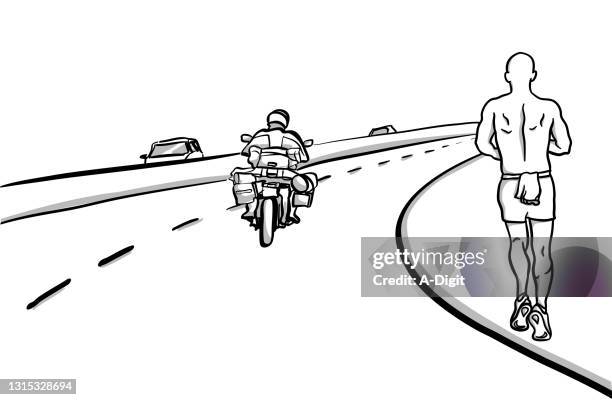 running on the highway - marathon training stock illustrations