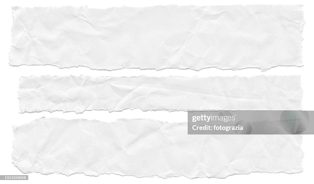 Wrinkled Torn Pieces of Paper on White Background