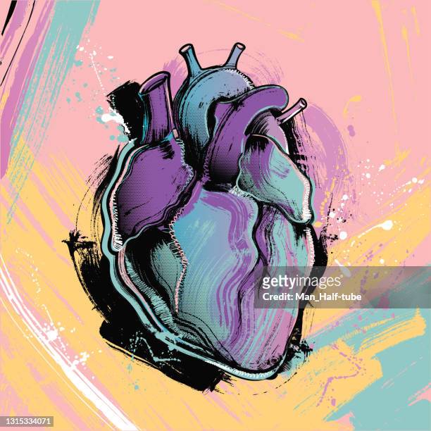 illustrazioni stock, clip art, cartoni animati e icone di tendenza di stile di pittura pop art cuore umano - immagine dipinta