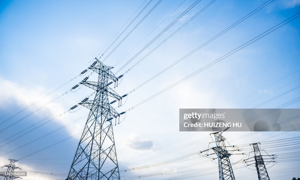 High voltage post, High voltage tower sky background