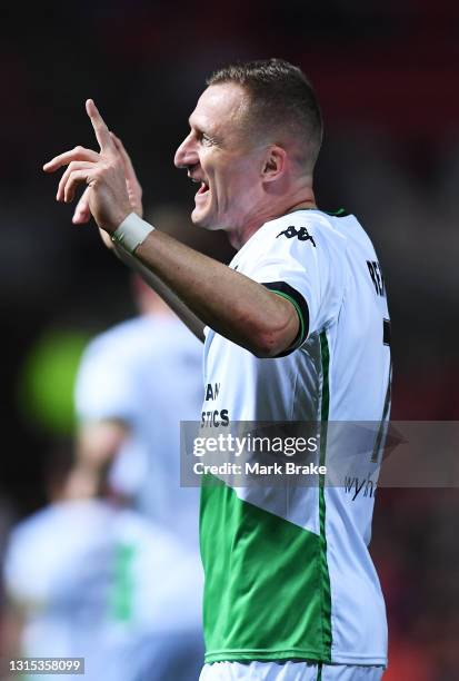 Besart Berisha of Western United reacts to being offside during the A-League match between Adelaide United and Western United at Coopers Stadium, on...