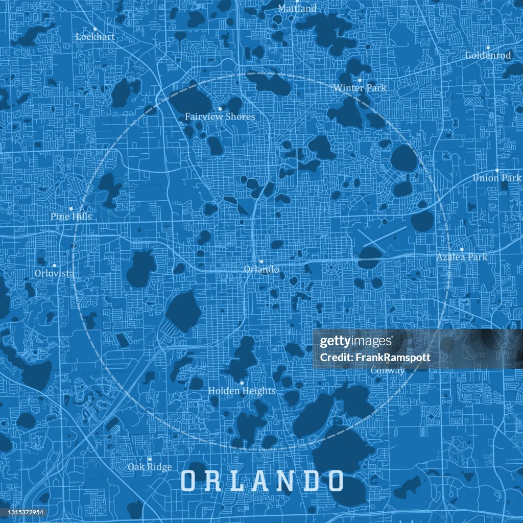 Orlando FL City Vektor Vägkarta Blå Text