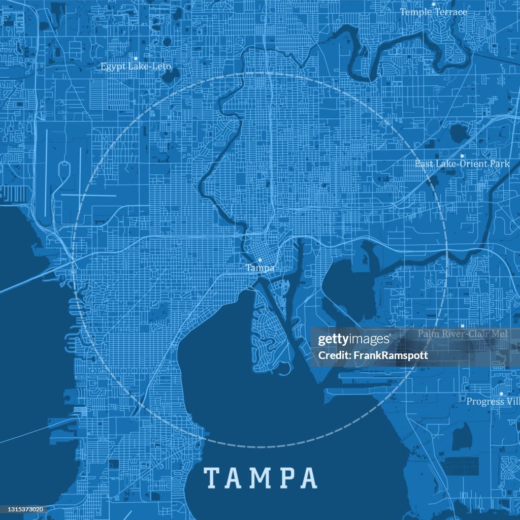 Tampa FL City Vector Road Map Blue Text