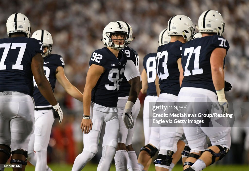 Penn State kicker Jake Pinegar (92) celebrates his first field goal. College Football: Penn State Nittany Lions vs Ohio State Buckeyes at Beaver Stadium, State College on Saturday, September 29, 2018. Photo by Jeremy Drey