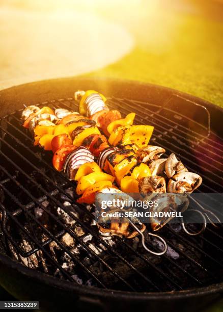 summer vegetable kebabs - vegetable kebab stock pictures, royalty-free photos & images