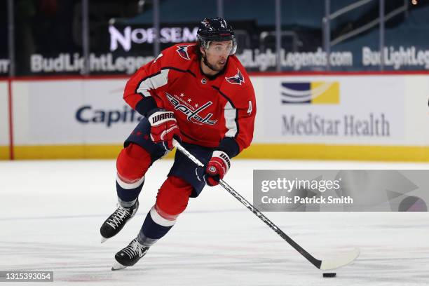 Brenden Dillon of the Washington Capitals skates against the Pittsburgh Penguins at Capital One Arena on April 29, 2021 in Washington, DC.