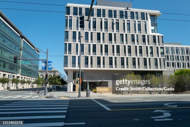 Roads and UCSF buildings in Mission Bay neighborhood of San Francisco, California, April 18, 2021.