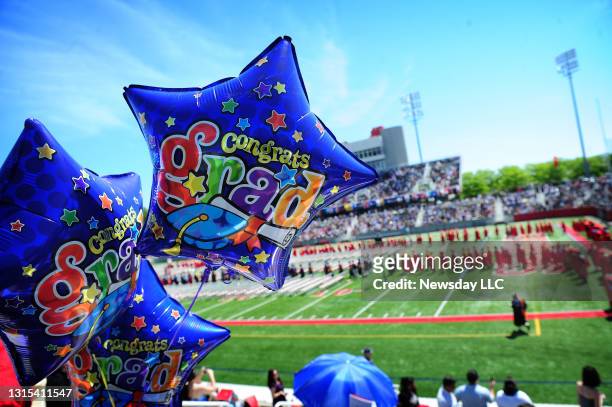 Close up of mylar graduation balloons during commencement ceremonies at Stony Brook University in Stony Brook, New York on May 25, 2011.