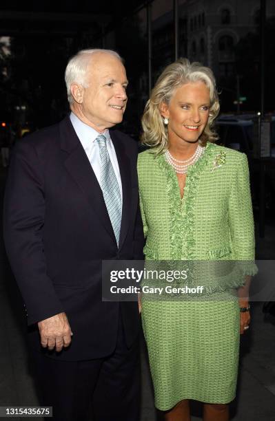 View of American married couple, politician & US Senator John McCain and Cindy McCain, as they pose during an event at Elaine's restaurant, New York,...