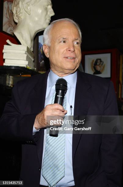 View of American politician US Senator John McCain speaks during an event at Elaine's restaurant, New York, New York, September 2, 2004. The event...