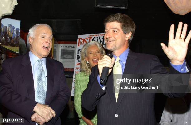 View of American married couple, politician & US Senator John McCain and Cindy McCain, and Fast Company business magazine's Editor-in-Chief John...