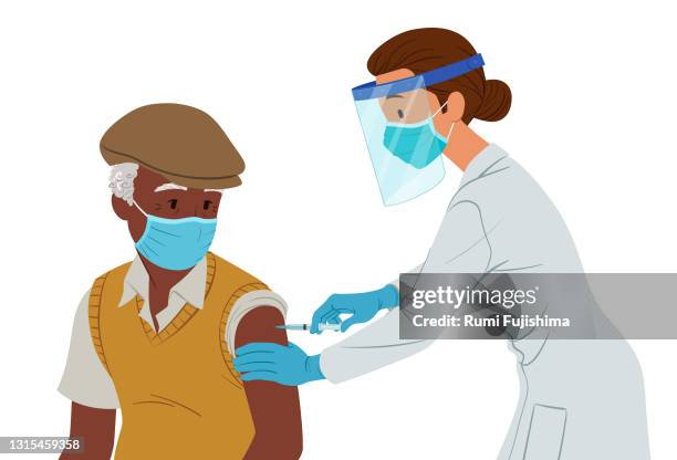 vaccination in the elderly - male patient stock illustrations