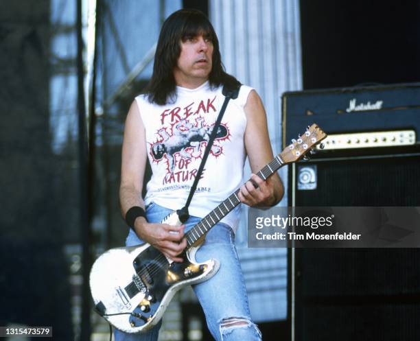 Johnny Ramone of Ramones performs during Lollapalooza at Spartan Stadium on August 2, 1996 in San Jose, California.