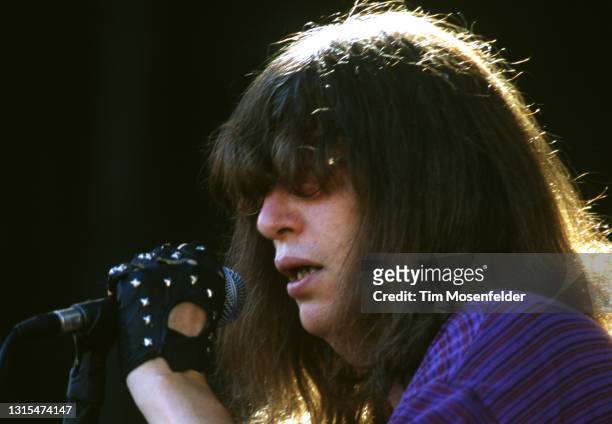 Joey Ramone of Ramones performs during Lollapalooza at Spartan Stadium on August 2, 1996 in San Jose, California.