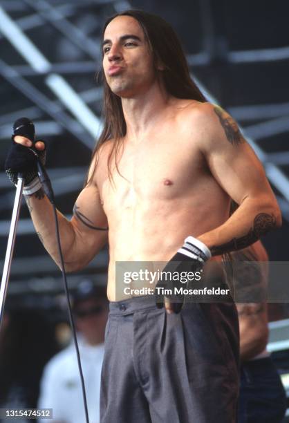 Anthony Kiedis of Red Hot Chili Peppers performs during the Tibetan Freedom Concert at the Polo Fields in Golden Gate Park on June 16, 1996 in San...