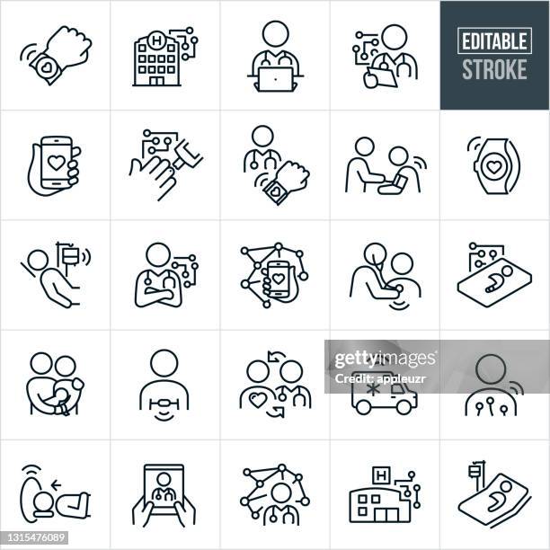 ilustrações, clipart, desenhos animados e ícones de iot em ícones de linha fina de saúde - curso editável - internet das coisas