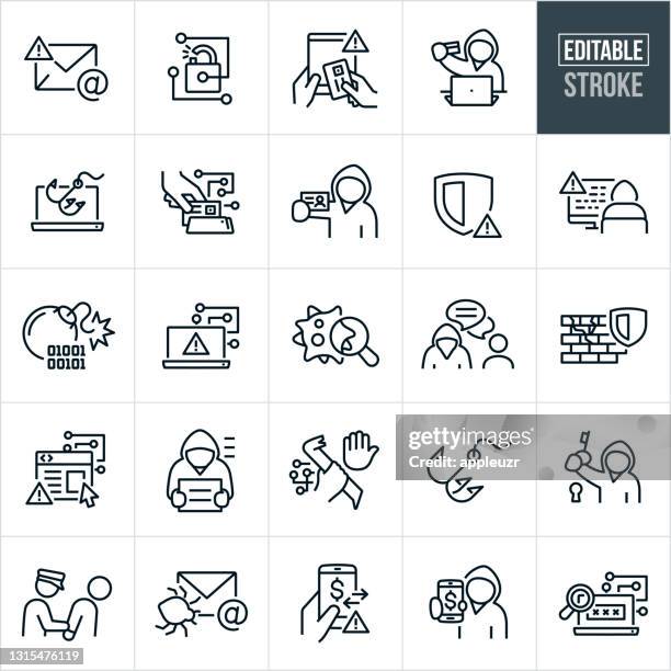 cybercrime thin line icons - editable stroke - computer crime stock illustrations