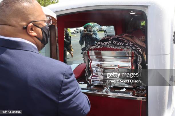 The remains of 16-year-old Ma'Khia Bryant are loaded into a hearse following her funeral service at First Church of God on April 30, 2021 in...