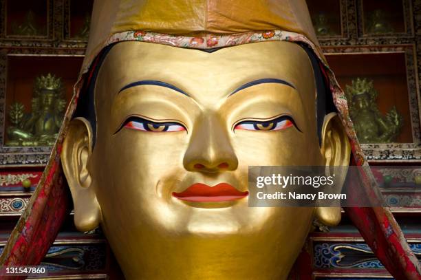 buddha face in temple in qinghai province china. - buddha face stock pictures, royalty-free photos & images