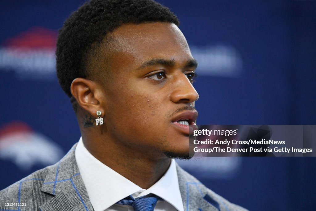 Denver Broncos first round draft pick, Patrick Surtain II during his Denver Broncos first round draft pick, Patrick Surtain II during his