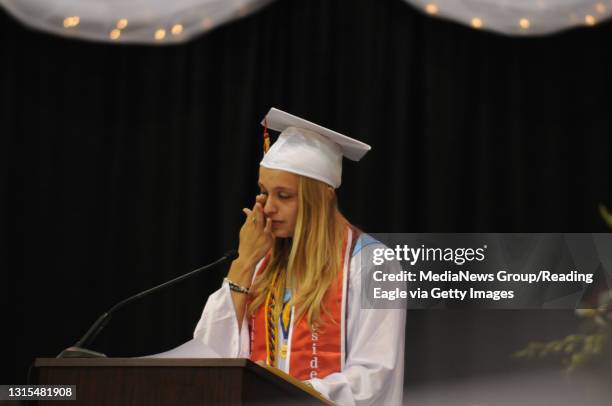 Photo Ryan McFadden Fleetwood Graduation; class president Haley Schlechter starts crying during her speech