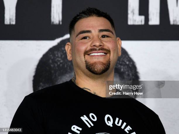 Andy Ruiz smiles during a weigh in prior to his fight against Chris Arreola on April 30, 2021 in Los Angeles, California.