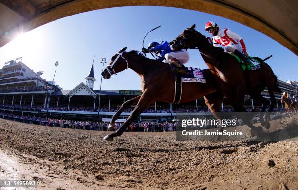 Malathaat with jockey John Velazquez aboard wins the 147th Running of the Kentucky Oaks over Search Results with jockey Irad Ortiz, Jr. Up at...