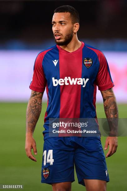 Ruben Vezo of Levante UD in action during the La Liga Santander match between RC Celta and Levante UD at Abanca-Balaídos on April 30, 2021 in Vigo,...