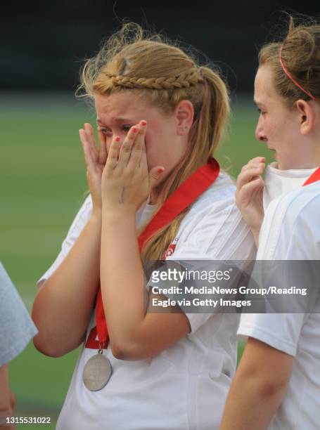 Fleetwood's Samantha Diehm , left, and Holly Wagner cry after receiving their silver medals.GIRLS SOCCER Fleetwood Tigers lose 1-0 to the Bishop...