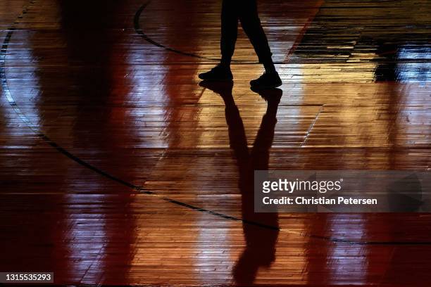 Juwan Morgan of the Utah Jazz walks on the court before the NBA game against the Phoenix Suns at Phoenix Suns Arena on April 30, 2021 in Phoenix,...