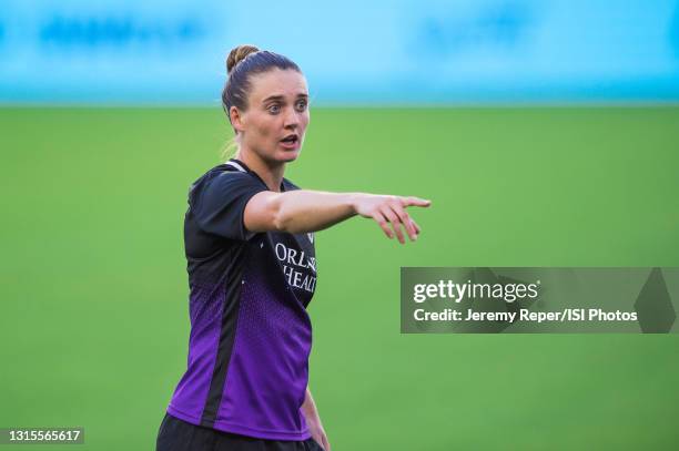 Jade Moore of the Orlando Pride calls for the throw in during a game between Washington Spirit and Orlando Pride at Exploria Stadium on April 21,...