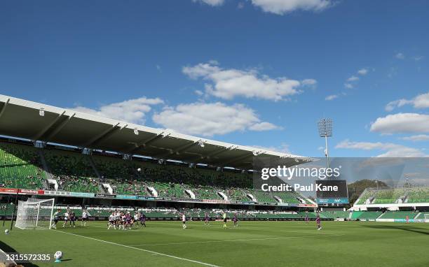 General view of play during the A-League match between Perth Glory and Macarthur FC at HBF Park, on May 01 in Perth, Australia.