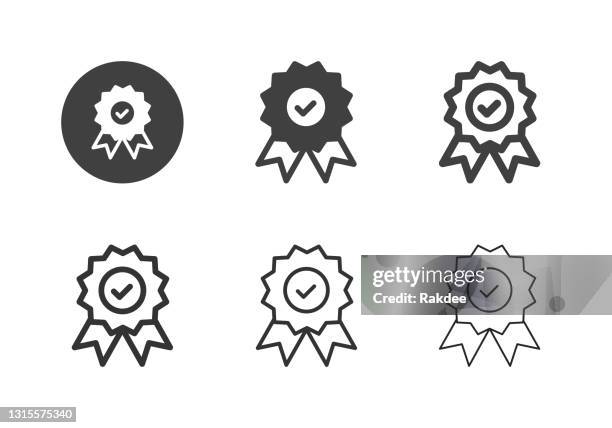ilustrações de stock, clip art, desenhos animados e ícones de award ribbon icons - multi series - certification-icon
