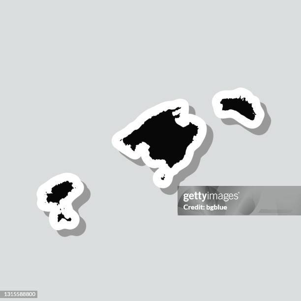 balearic islands map sticker on gray background - palma majorca stock illustrations